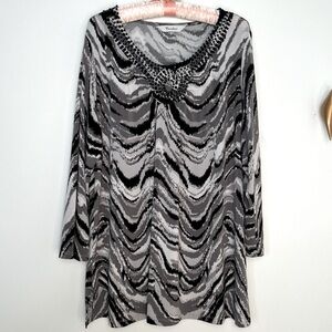 TanJay Brand, Size: XL, Black/Grey/White, interesting Pattern, Embellished, EUC